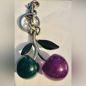 Cherry Keychain with Green and Purple Accents